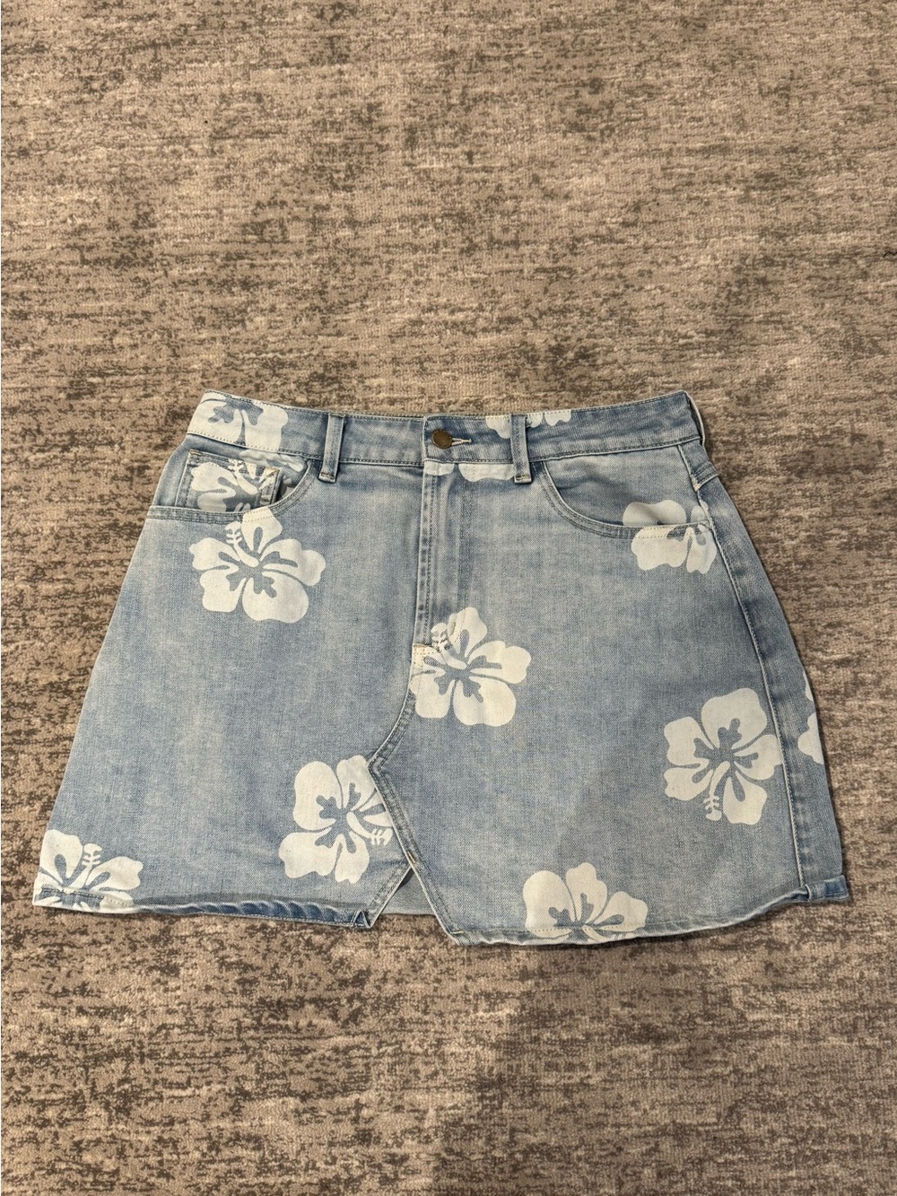 Rip Curl Denim Skirt with Hibiscus Print